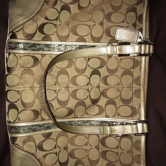 COACH Brown Canvas Tote with Sequins - Picture 3 of 6